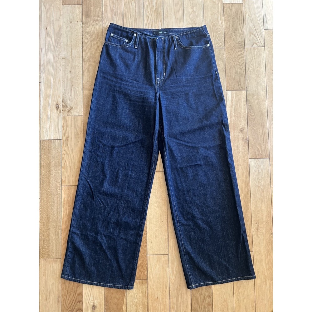MANGO Wide Leg Dark Wash High Rise No Waistband Denim Jeans Womens Size 10